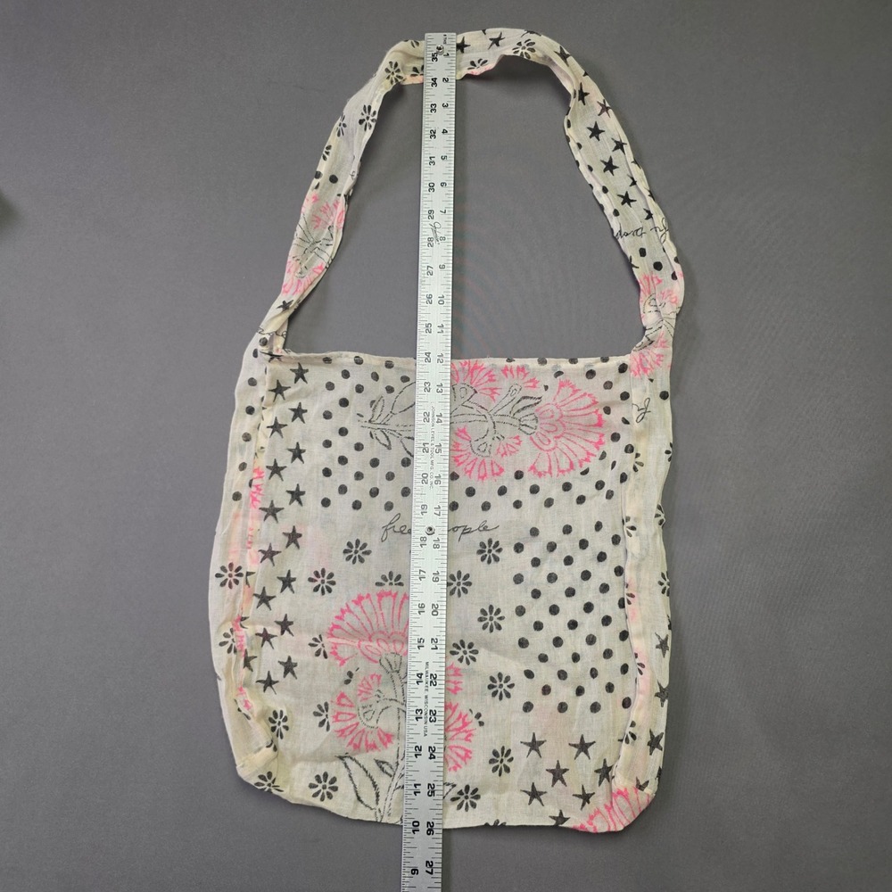 Free People Floral Star Polka Dot Cotton Reusable Tote Bag Ivory Pink Black - Picture 7 of 8